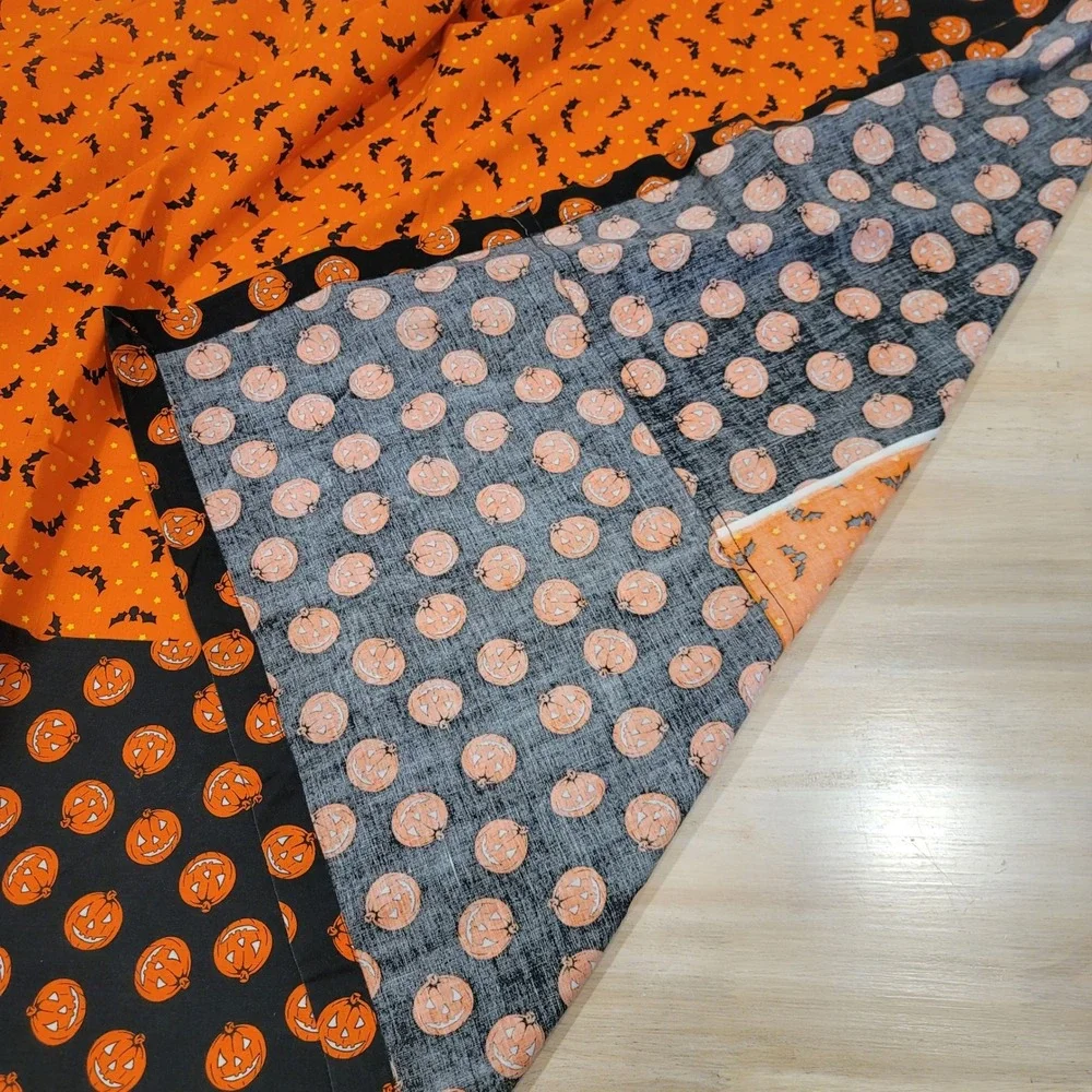 Handmade Halloween Tablecloth Orange Black Bats Pumpkins Extra Long 65